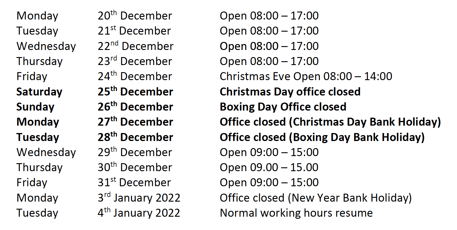 Temple Lifts' Christmas Opening Hours 2021 - Temple Lifts Limited